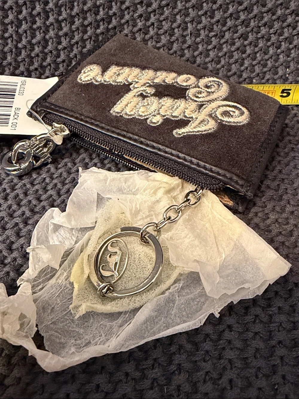Juicy Couture Brown Suede Logo Wristlet with Gold Charm